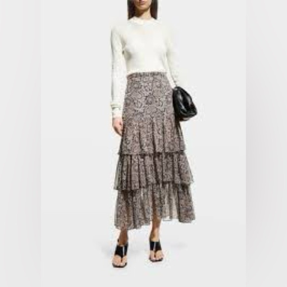 VERONICA BEARD Shailene tiered paisley-print silk-georgette midi skirt SZ 8